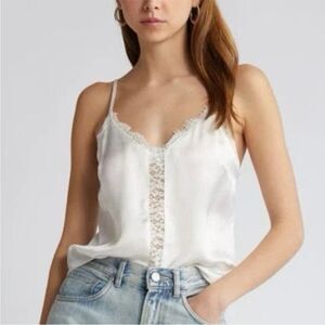 Open Edit satin white inset lace cami top